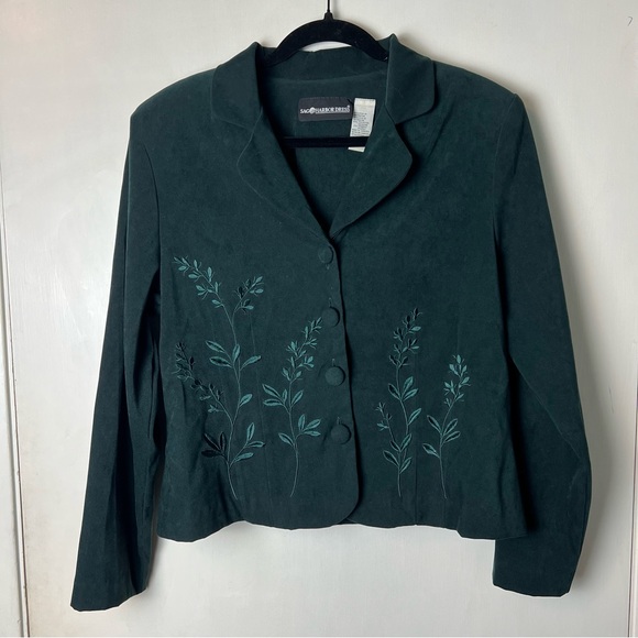 Sag Harbor - Vintage Women’s Forest Green Blazer Embroidered 90s -‎ Sz. 12 - Picture 1 of 7